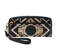 Era vintage Art Déco Il grande modello Gatsby oro nero, Borsa per il trucco Borsa per cosmetici Borsa da viaggio portatile da toilette Astuccio in pelle per donne e ragazze