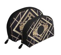 Era vintage Art Déco Il grande modello Gatsby oro nero, Borsa per trucco a conchiglia Portamonete da donna Borsa da toilette piccola Borsa per cosmetici 2 pezzi