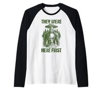 Erano Qui Primo Retro Alien UFO Cryptid Bigfoot Maglia con Maniche Raglan