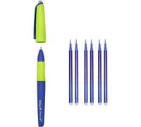 Pelikan Erase 2.0, Penna Roller Cancellabile Ergonomica, Inchiostro Blu, per Destrimani e Mancini, per la Scuola, Ricaricabile, 6 Refill Inclusi