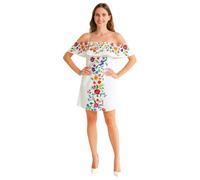 EraSpooky Abito Messicano Donna Corto Bianco con Spalle Scoperte e Stampa Floreale Tradizionale Folkloristica