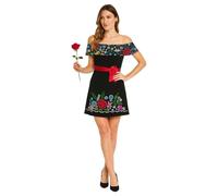 EraSpooky Abito Messicano Donna off-Shoulder con Ricami Floreali