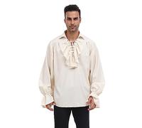 EraSpooky Camicie da pirata con volant da uomo Vampiro rinascimentale Steampunk Camicia gotica vittoriana Costume cosplay medievale Bianco M