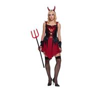 EraSpooky Costume da Diavolo per Adulti Costume Seducente Rosso e Nero con Corna, Coda e Tridente per Halloween e Feste a Tema