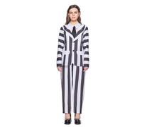 EraSpooky Costume da donna a righe bianche e nere, abito classico da film horror per feste di Halloween e cosplay - Costume bianco e nero