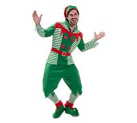 EraSpooky Costume da elfo per uomo travestimento natalizio da aiutante di Babbo Natale rosso e verde