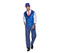 EraSpooky Costume da Gangster Vintage a Righe Blu per Uomo con Cappello