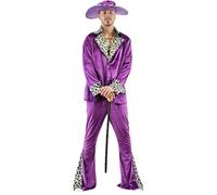 EraSpooky Costume da Pimp Viola per Uomo con Stampa Leopardo Outfit Retrò Anni 70s