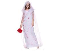 EraSpooky Costume da sposa fantasma insanguinata da donna: abito da sposa zombie spaventoso con velo per Halloween, feste horror e cosplay