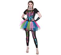 EraSpooky Donna Punky Ossatura Colorato Scheletro Tutu Vestito Halloween Festa Costume