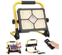 ERAY 150W Faro LED Ricaricabile 15000mAh Con Telecomando e Supporto | 5 Modalità, 296 perle LED, Pannello Solare, Faretto LED da Cantiere Portatile Ideale per Emergenza, Campeggio, Riparazione
