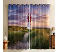 Erba Verde Tende Termiche Oscuranti Faro e isola 3D Set 2 Pannelli 140L x 245A cm Poliestere con Occhielli Camera da Letto Soggiorno Cameretta Bambini