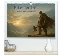 Erbe der Orks. Feuer und Schatten (hochwertiger Premium Wandkalender 2026 DIN A2 quer), Kunstdruck in Hochglanz: Eine bildgewaltige Reise in die Welt der Orks - rau, mystisch und erhaben.