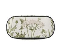Erbe e fiori selvatici in stile incisione botanica con bordure floreali d'epoca, vegetazione di campo Astuccio per matite, astuccio per penne, astuccio portatile con cerniera, astuccio per cosmetici