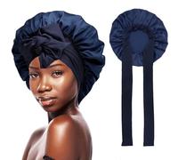 ERBO Cuffia in seta per dormire, Silk Bonnet, cuffia regolabile in seta, Bonnet Sleep Cap, cuffia per capelli da donna, in raso, per dormire, capelli lunghi, per la notte (blu scuro)