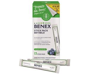 Erboristeria Magentina Natural Benex - Stick Pack Bevibile Integratore Microcircolo e Drenaggio dei Liquidi, 15 Stick Pack