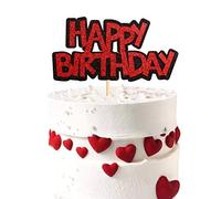Ercadio 1 confezione da 1 topper per torta di compleanno a doppio strato, colore nero e rosso glitterato per festeggiare compleanno baby shower bambini decorazioni per feste di compleanno forniture