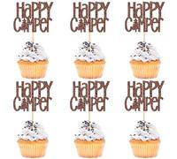 Ercadio 24 decorazioni per cupcake a tema camper Happy Camper decorazioni per torte per weekend all'aperto camper bosco boscaiolo barbecue a tema forniture per feste di compleanno