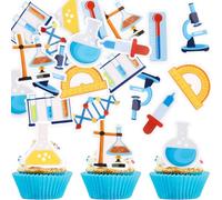Ercadio 45 topper commestibili per cupcake, glitterati, per il rientro a scuola, biologia, chimica, fisica, per baby shower, compleanno, anniversario, giorno del Ringraziamento, feste, decorazioni per