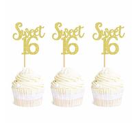 Ercadio - Confezione da 24 decorazioni per cupcake, 16 pezzi, colore: oro glitterato