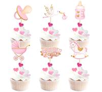 Ercadio Confezione da 24 topper per cupcake a tema baby shower ragazza Oh It's a Girl cigno latte bottiglia topper per cupcake per rivelare il genere a tema baby shower festa di compleanno forniture