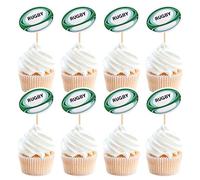 Ercadio Confezione da 24 topper per cupcake assemblati a tema football americano con palla da rugby e sport a tema football americano, per baby shower, feste di compleanno, decorazioni per torte