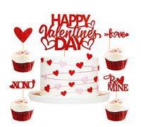 Ercadio - Confezione da 25 topper per cupcake a forma di cuore, con scritta "Happy Valentine's Day" (lingua italiana non garantita)