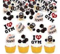 Ercadio Confezione da 30 topper per cupcake glitterati per bicipiti, manubri, kettlebell, ruote Abodominal, bodybuilding, cupcake, plettri, fitness, feste di compleanno, decorazioni per torte