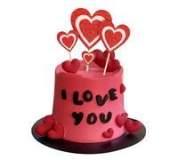 Ercadio Confezione da 35 decorazioni per torta a forma di cuore rosso con scritta "Happy Valentine's Day", per matrimoni, addio al nubilato, feste, decorazioni per torte a tema