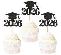 Ercadio - Confezione da 36 plettri per cupcake a tema laurea 2021, colore: Nero