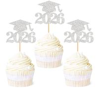 Ercadio - Confezione da 36 topper per cupcake con tappo di laurea 2021, con glitter per classe 2021, colore: viola
