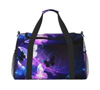 ERCgad Borsa da viaggio a mano con stampa di farfalle bianche viola per donne e uomini leggera Tote Weekend Getaway Business Shoulder