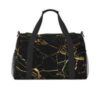 ERCgad Borsa da viaggio a mano con stampa di sfondo nero e oro per donne e uomini leggera Tote Weekend Getaway Business Shoulder