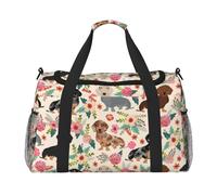 ERCgad Borsa da viaggio a mano con stampa floreale con cane per donne e uomini leggera Tote Weekend Getaway Business Shoulder