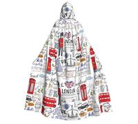 ERCgad I Love London - Mantello con cappuccio per adulti, costume a tema Carnevale per travestimento, cosplay, vestaglia leggera