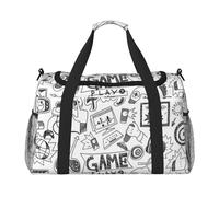 ERCgad Monocromatico Sketch Style Gaming Stampa Mano Borsa Da Viaggio Per Le Donne Uomini Leggero Tote Weekend Getaway Business Shoulder