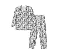 ERCgad Pigiama a maniche lunghe da uomo con stampa in bianco e nero con pelle di serpente Set da notte per la casa Fughe di fine settimana Indumenti da notte in due pezzi, Nero , S-4XL