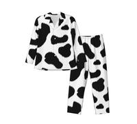 ERCgad Pigiama a maniche lunghe da uomo con stampa leopardata nera e bianca set da notte per la casa weekend fughe pigiameria due pezzi, Nero , XXL-4XL