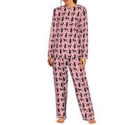 ERCgad Pigiama da donna con barboncini rossi, a maniche lunghe, abbinato, morbido, elastico, con coulisse, casual, nero, M-4XL