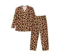ERCgad Pigiama da uomo a maniche lunghe con stampa leopardata Set da notte per la casa Fughe di fine settimana Indumenti da notte in due pezzi, Nero , L-4XL