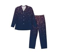 ERCgad Set pigiama a maniche lunghe da uomo con stampa cielo e stelle blu navy Set da notte per la casa Fughe di fine settimana Indumenti da notte in due pezzi, Nero , XL-4XL