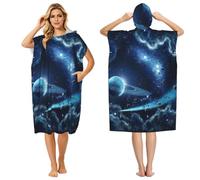 ERCgad Telo mare unisex con cappuccio con stampa di luna e stelle e pianeti, comodo per campeggio, viaggi, vacanze, versatile