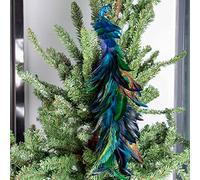 Ercheng Ornamenti natalizi a forma di pavone da 47 cm, con clip, con piume di pavone artificiali 3D naturali, decorazioni per albero di Natale, blu