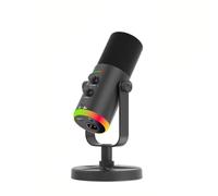 Erchineko Microfono Dinamico a Condensatore USB, Audio da Studio con Controlli del Volume Dell'eco per la Riduzione del Rumore Muto, Illuminazione RGB 24 Bit 48 KHz, per lo Streaming di (BLACK)