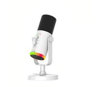 Erchineko Microfono Dinamico a Condensatore USB, Audio da Studio con Controlli del Volume Dell'eco per la Riduzione del Rumore Muto, Illuminazione RGB 24 Bit 48 KHz, per lo Streaming di (WHITE)