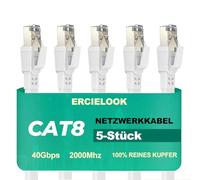 Ercielook Cavo Ethernet 0,15m-5pack, Cat 8 Cavo LAN schermato professionale connettore RJ45, cavo di rete Cat8 ad alta velocità 40 Gbps e 2000Mhz per router/giochi/modem