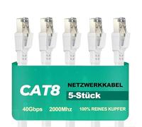 Ercielook Cavo Ethernet 2m-5pack, Cat 8 Cavo LAN schermato professionale connettore RJ45, cavo di rete Cat8 ad alta velocità 40 Gbps e 2000Mhz per router/giochi/modem