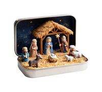 Erconsso Mini Presepe Natalizio in Scatola di Latta, Scatola di Latta per Scene Natalizie, Decorazione da Tavolo in Formato Tascabile e Portatile per Libreria, Camino, Mensola, Ufficio Casa