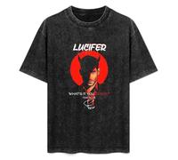 ERDANGJIA Lucifer What's Your Desire Tom Ellis Satan Unisex T-Shirt Black Mens Top Tee XL