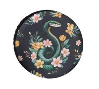 EREASOP Copertura per ruota di scorta in tessuto Oxford con motivo serpente verde e fiori di rettile compatibile per auto, SUV, monovolume, camper, camion (91,4 cm)